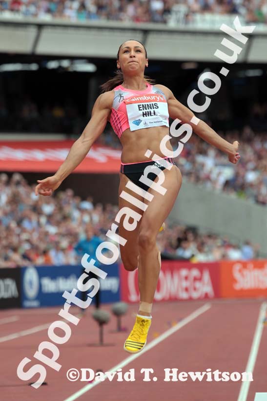 Jessica Ennis-Hill taking part in the long jump at the  2013 IAAF Diamond League, Sainsbury's Anniversary Games, Queen Elizabeth Olympic Park, London.